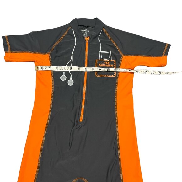 AQUASPORT One Piece Child's Swim Suit Size 10 Grey Orange Sun Protection - Picture 9 of 13